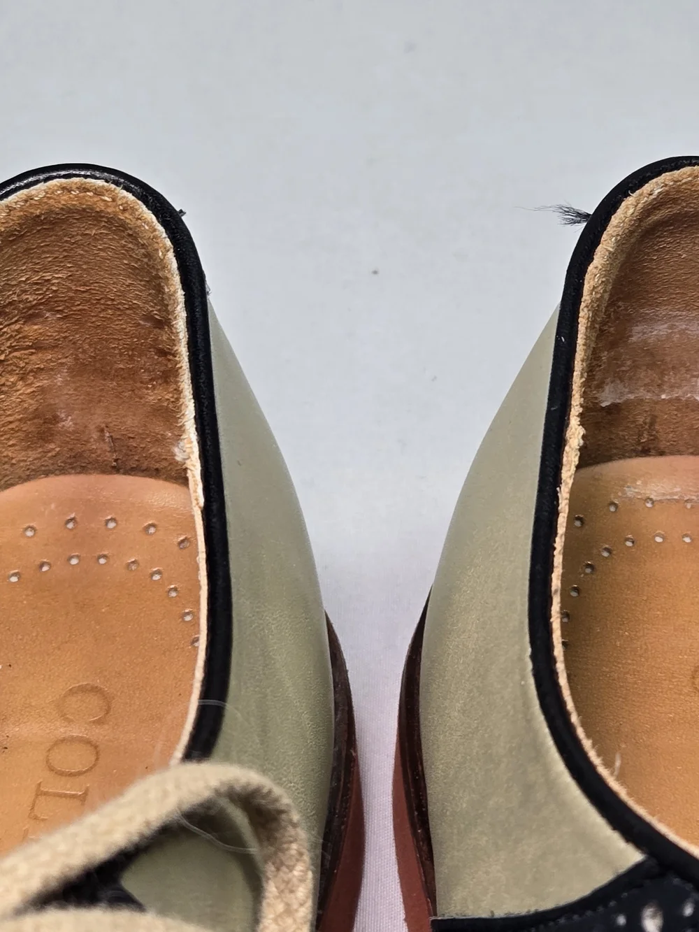 Vintage COLE HAAN Leather Saddle Oxfords Olive Khaki/Navy Mens 6.5 Wide Preppy
